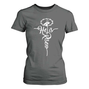 Easter He Is Risen T Shirt For Women Christian Easter Day Religious Cross TS11 Dark Heather Print Your Wear