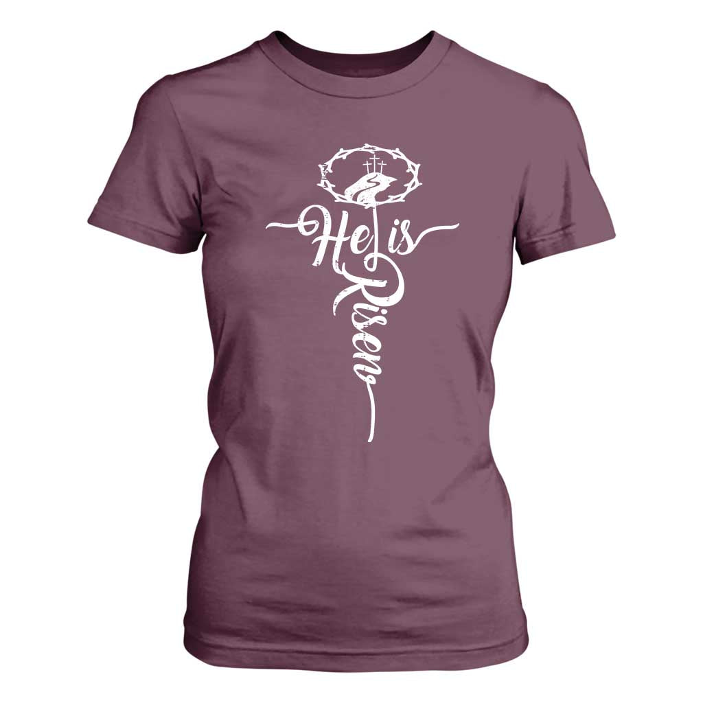 Easter He Is Risen T Shirt For Women Christian Easter Day Religious Cross TS11 Maroon Print Your Wear