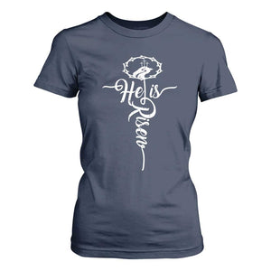 Easter He Is Risen T Shirt For Women Christian Easter Day Religious Cross TS11 Navy Print Your Wear