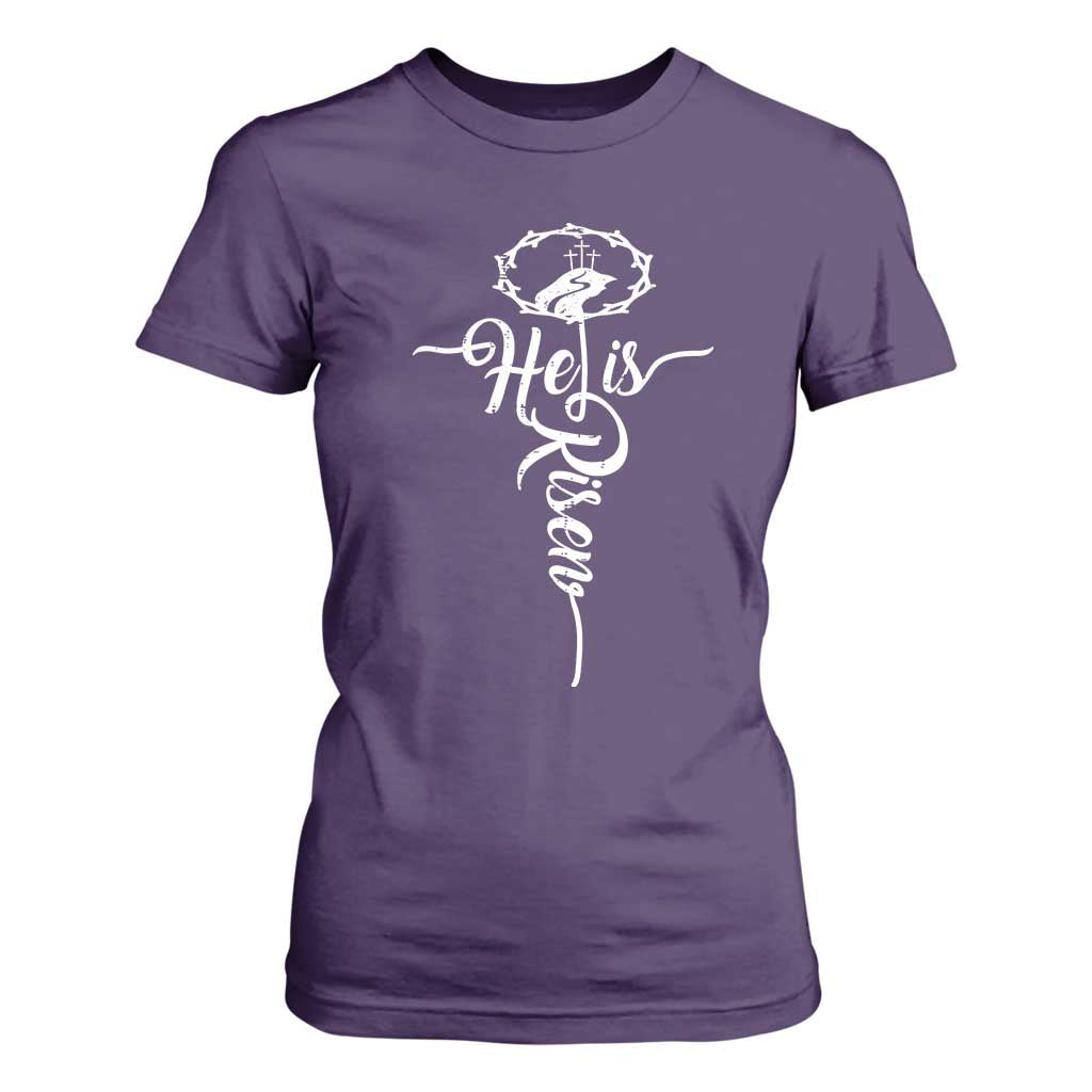 Easter He Is Risen T Shirt For Women Christian Easter Day Religious Cross TS11 Purple Print Your Wear