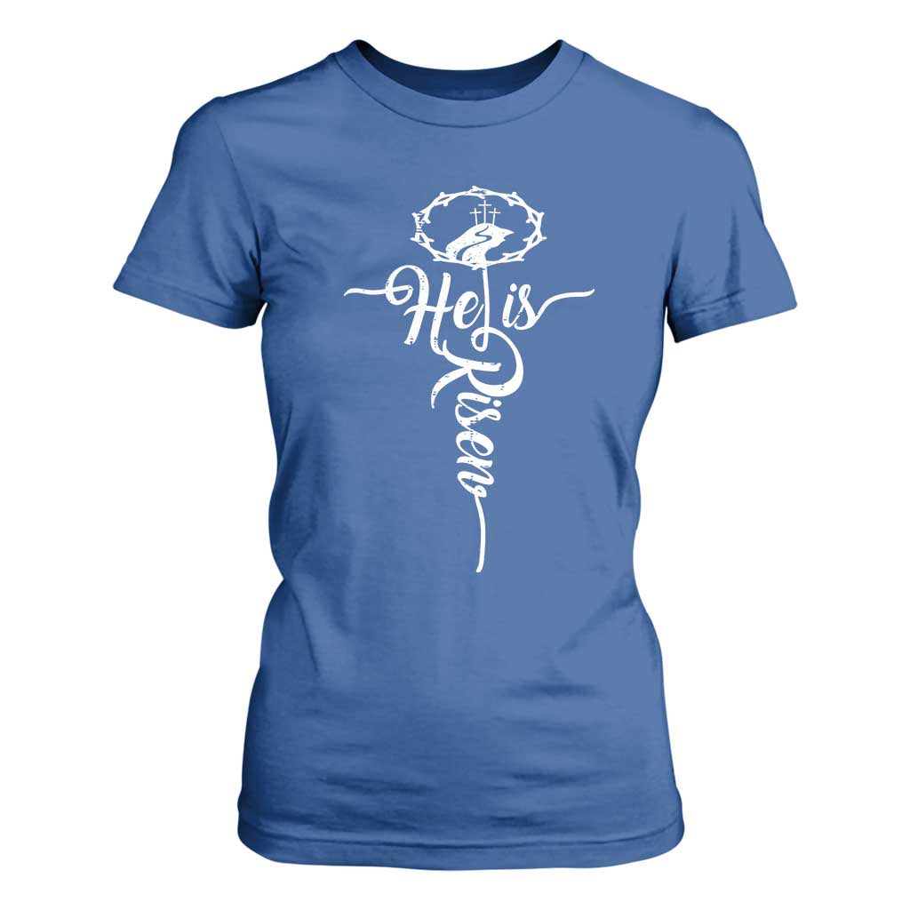 Easter He Is Risen T Shirt For Women Christian Easter Day Religious Cross TS11 Royal Blue Print Your Wear