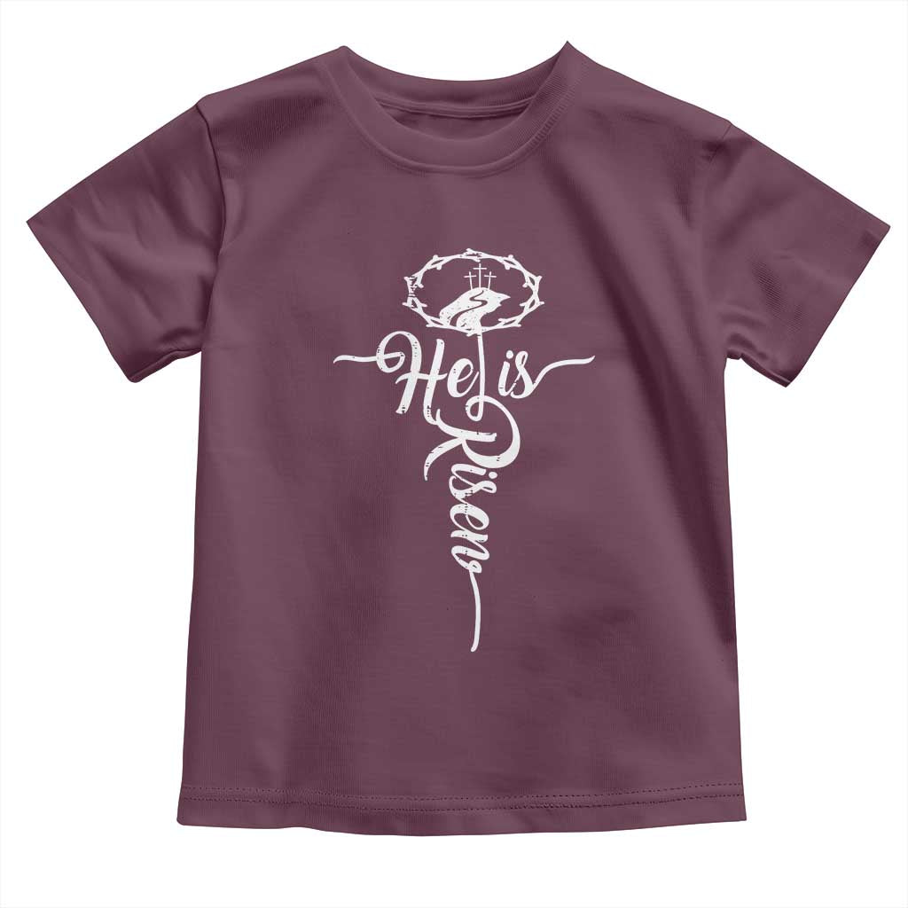 Easter He Is Risen Toddler T Shirt Christian Easter Day Religious Cross TS11 Maroon Print Your Wear
