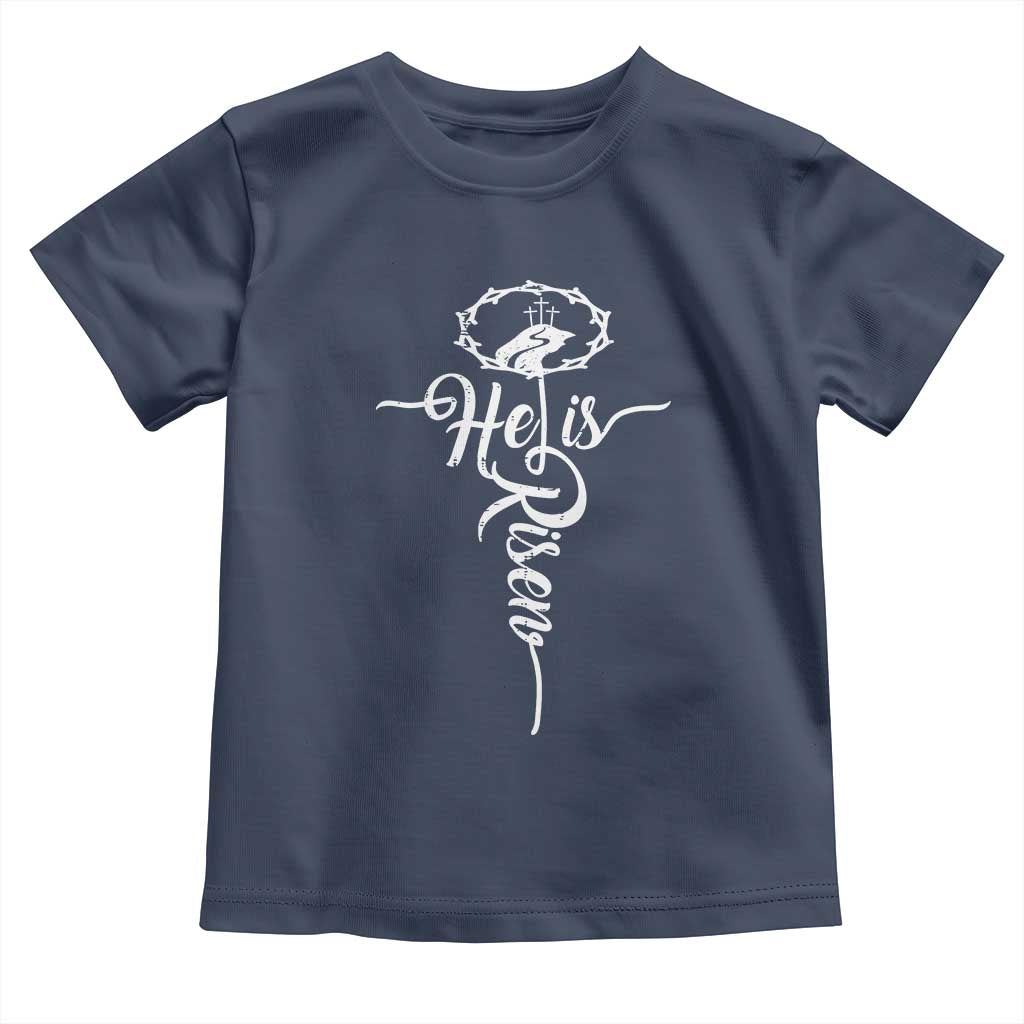 Easter He Is Risen Toddler T Shirt Christian Easter Day Religious Cross TS11 Navy Print Your Wear