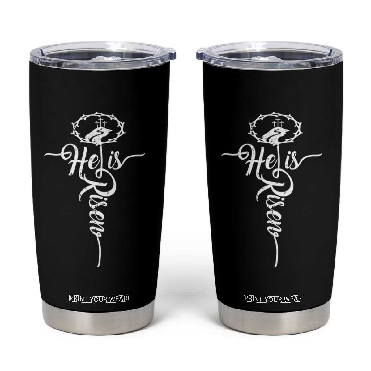 Easter He Is Risen Tumbler Cup Christian Easter Day Religious Cross TS11 Black Print Your Wear