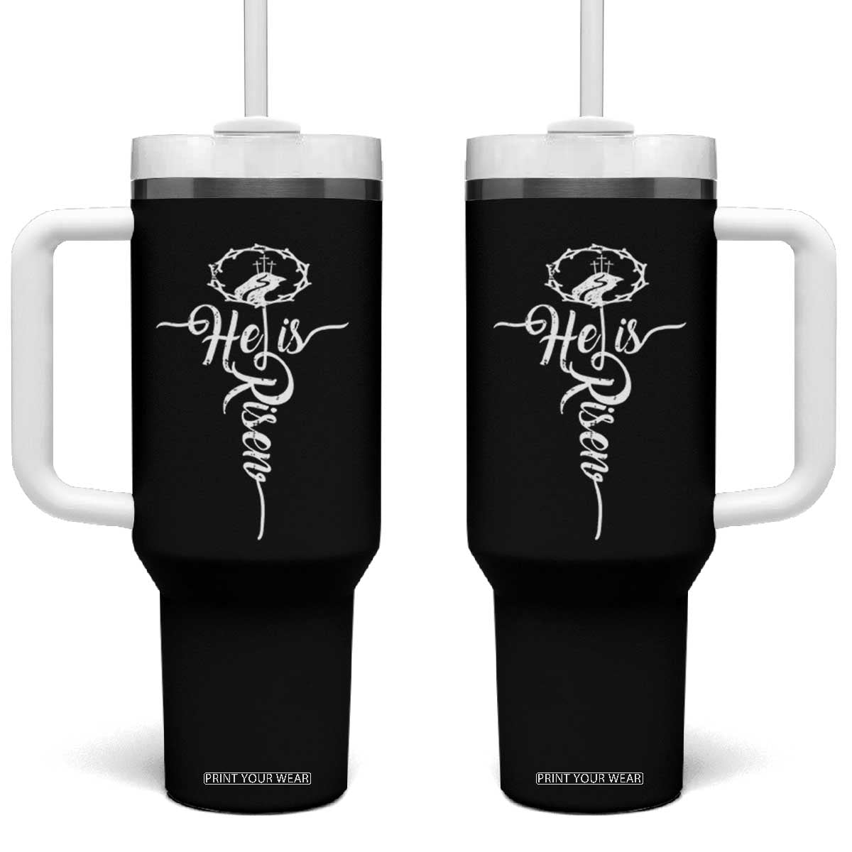 Easter He Is Risen Tumbler With Handle Christian Easter Day Religious Cross TS11 One Size: 40 oz Black Print Your Wear