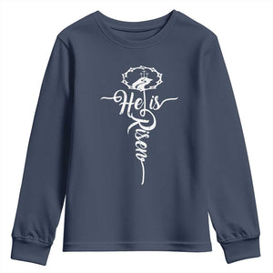 Easter He Is Risen Youth Sweatshirt Christian Easter Day Religious Cross TS11 Navy Print Your Wear