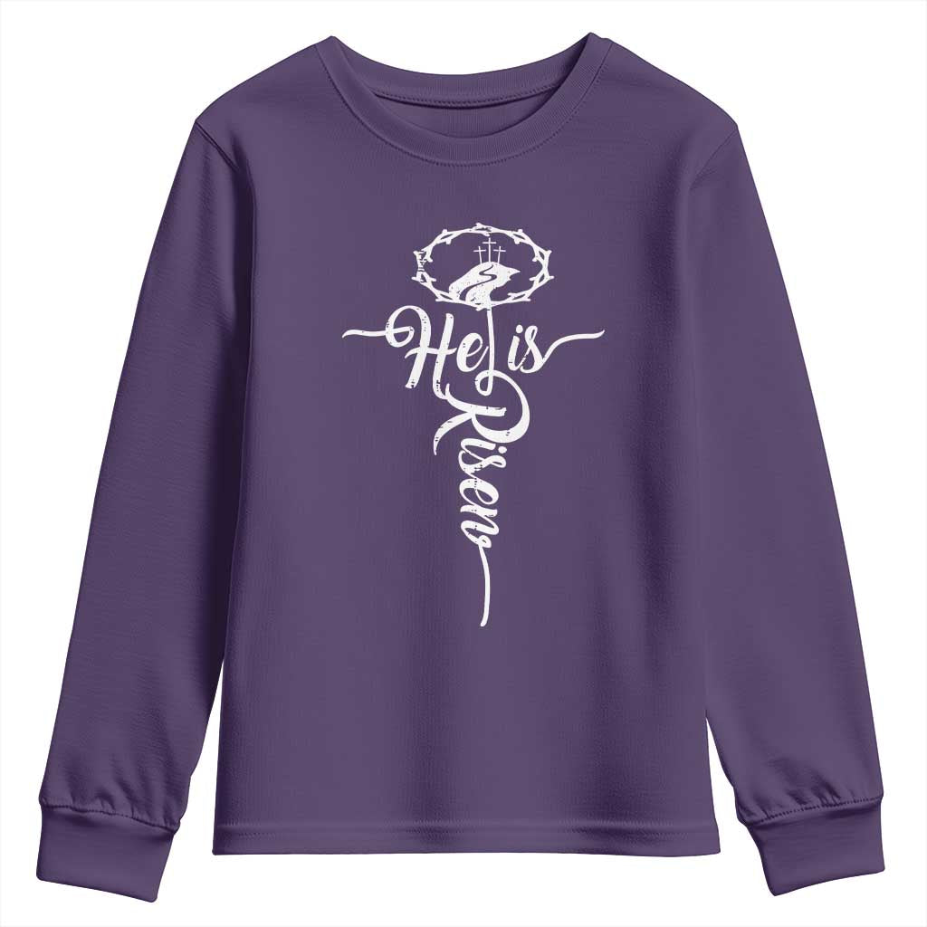 Easter He Is Risen Youth Sweatshirt Christian Easter Day Religious Cross TS11 Purple Print Your Wear