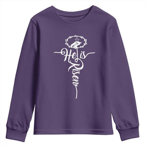 Easter He Is Risen Youth Sweatshirt Christian Easter Day Religious Cross TS11 Purple Print Your Wear