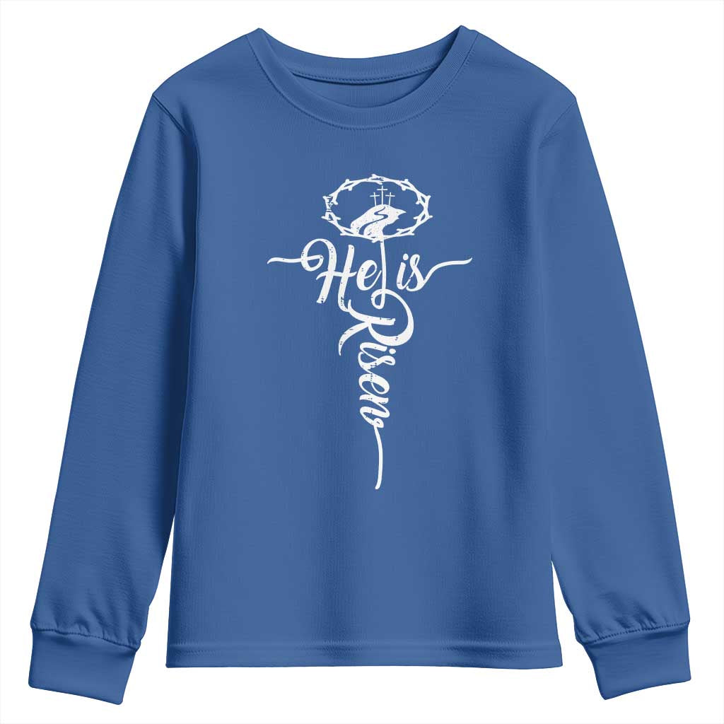 Easter He Is Risen Youth Sweatshirt Christian Easter Day Religious Cross TS11 Royal Blue Print Your Wear