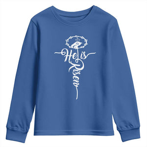Easter He Is Risen Youth Sweatshirt Christian Easter Day Religious Cross TS11 Royal Blue Print Your Wear