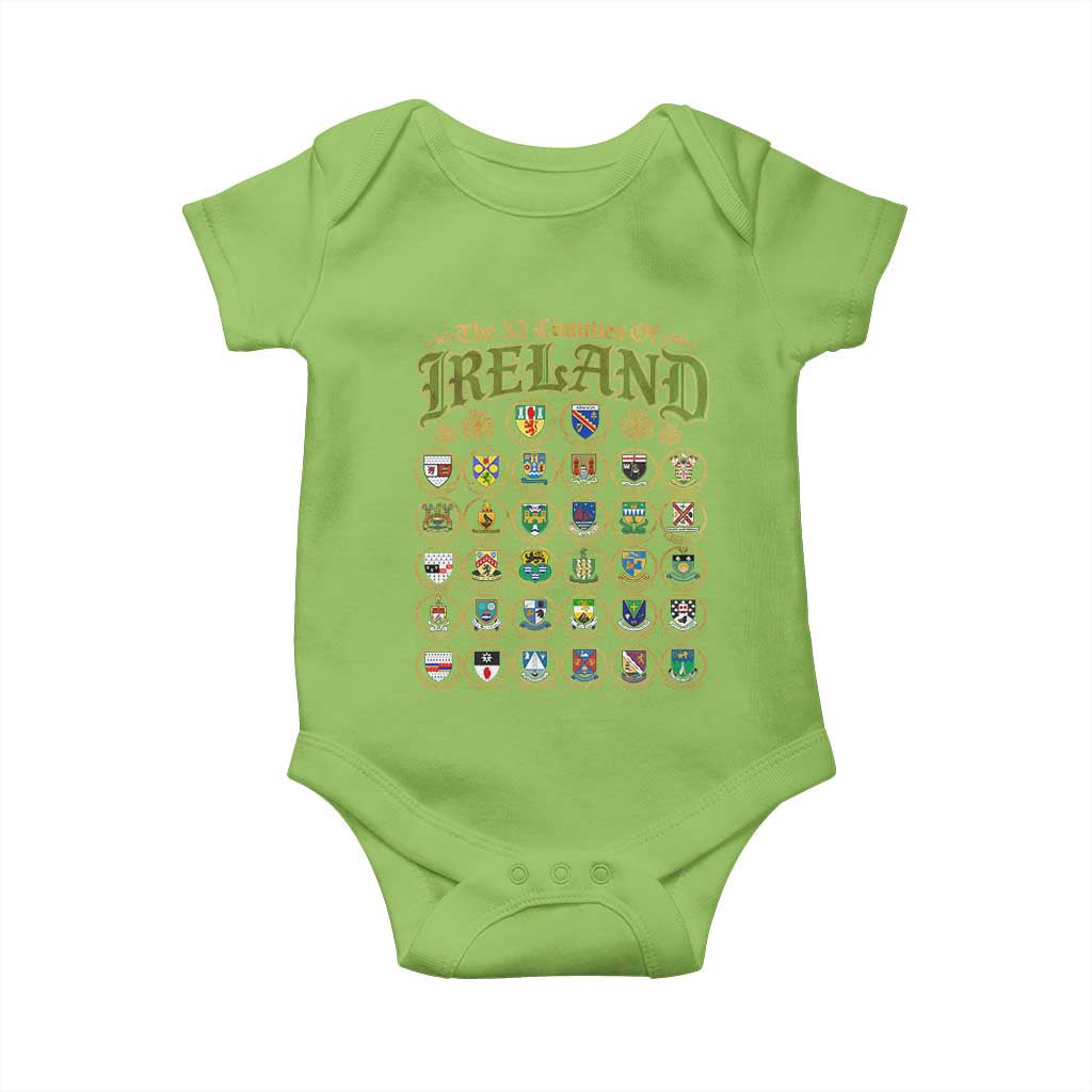 The 32 Counties Of Ireland Baby Onesie Irish Pride Heritage Vintage Celtic Shamrock TS11 Lime Print Your Wear