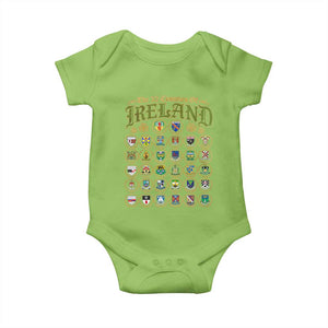 The 32 Counties Of Ireland Baby Onesie Irish Pride Heritage Vintage Celtic Shamrock TS11 Lime Print Your Wear