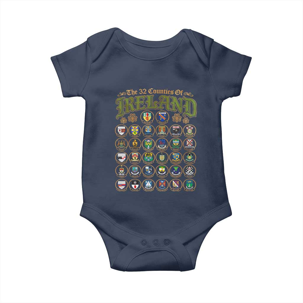 The 32 Counties Of Ireland Baby Onesie Irish Pride Heritage Vintage Celtic Shamrock TS11 Navy Print Your Wear