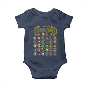 The 32 Counties Of Ireland Baby Onesie Irish Pride Heritage Vintage Celtic Shamrock TS11 Navy Print Your Wear