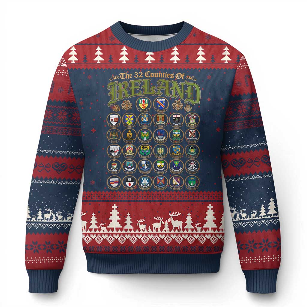 The 32 Counties Of Ireland Ugly Christmas Sweater Irish Pride Heritage Vintage Celtic Shamrock TS11 Navy Red Print Your Wear