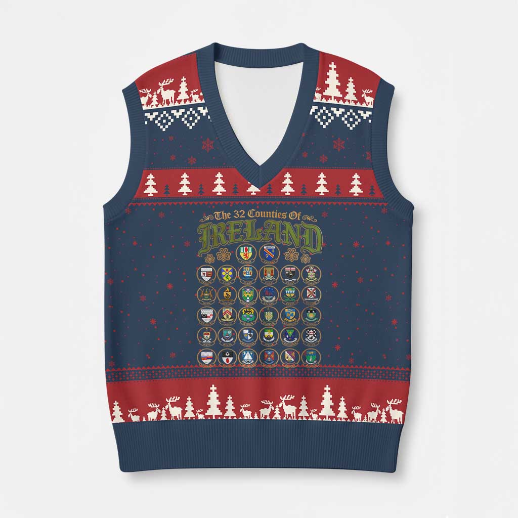 The 32 Counties Of Ireland V-Neck Knit Sweater Vest Irish Pride Heritage Vintage Celtic Shamrock TS11 Navy Red Print Your Wear