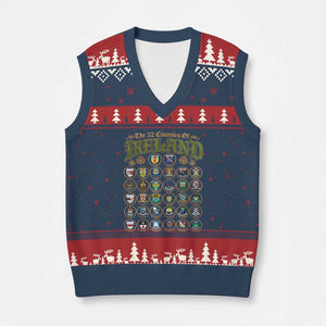 The 32 Counties Of Ireland V-Neck Knit Sweater Vest Irish Pride Heritage Vintage Celtic Shamrock TS11 Navy Red Print Your Wear