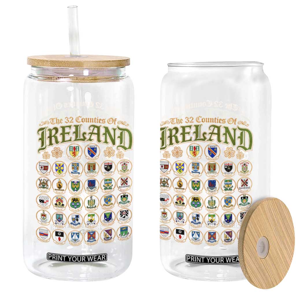 The 32 Counties Of Ireland Glass Can Irish Pride Heritage Vintage Celtic Shamrock TS11 Print Your Wear