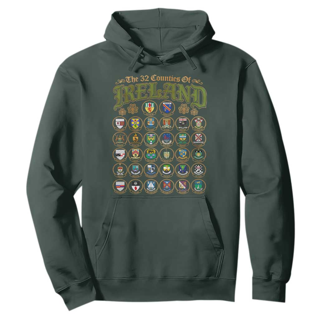 The 32 Counties Of Ireland Hoodie Irish Pride Heritage Vintage Celtic Shamrock TS11 Dark Forest Green Print Your Wear