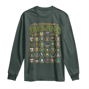 The 32 Counties Of Ireland Long Sleeve Shirt Irish Pride Heritage Vintage Celtic Shamrock TS11 Dark Forest Green Print Your Wear
