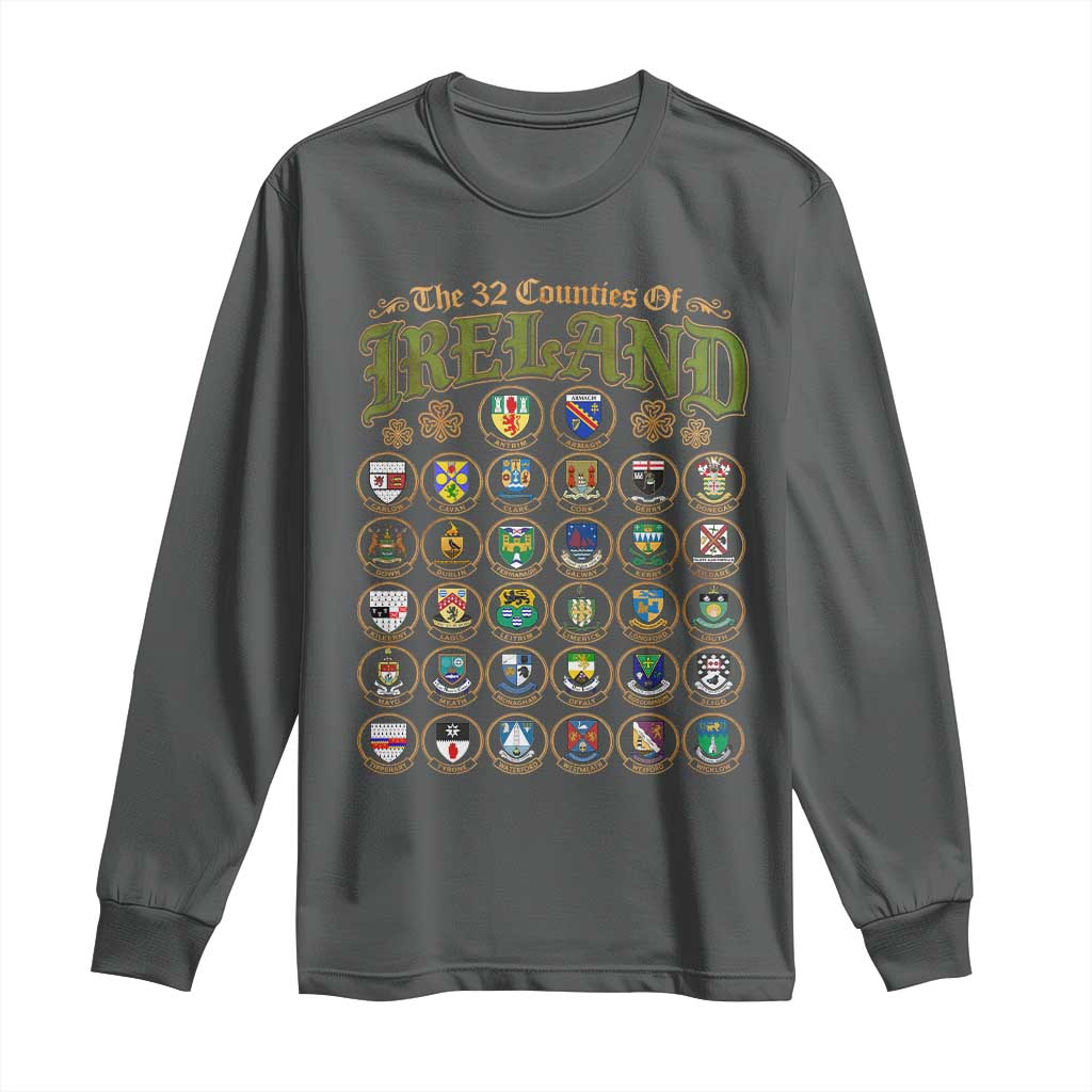 The 32 Counties Of Ireland Long Sleeve Shirt Irish Pride Heritage Vintage Celtic Shamrock TS11 Dark Heather Print Your Wear