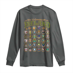 The 32 Counties Of Ireland Long Sleeve Shirt Irish Pride Heritage Vintage Celtic Shamrock TS11 Dark Heather Print Your Wear