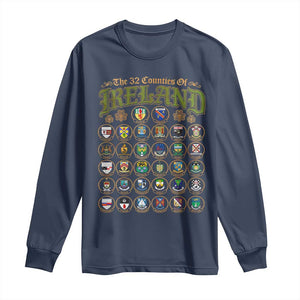 The 32 Counties Of Ireland Long Sleeve Shirt Irish Pride Heritage Vintage Celtic Shamrock TS11 Navy Print Your Wear