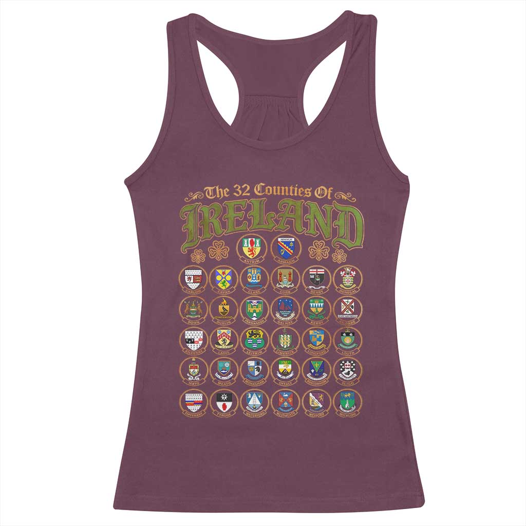 The 32 Counties Of Ireland Racerback Tank Top Irish Pride Heritage Vintage Celtic Shamrock TS11 Maroon Print Your Wear