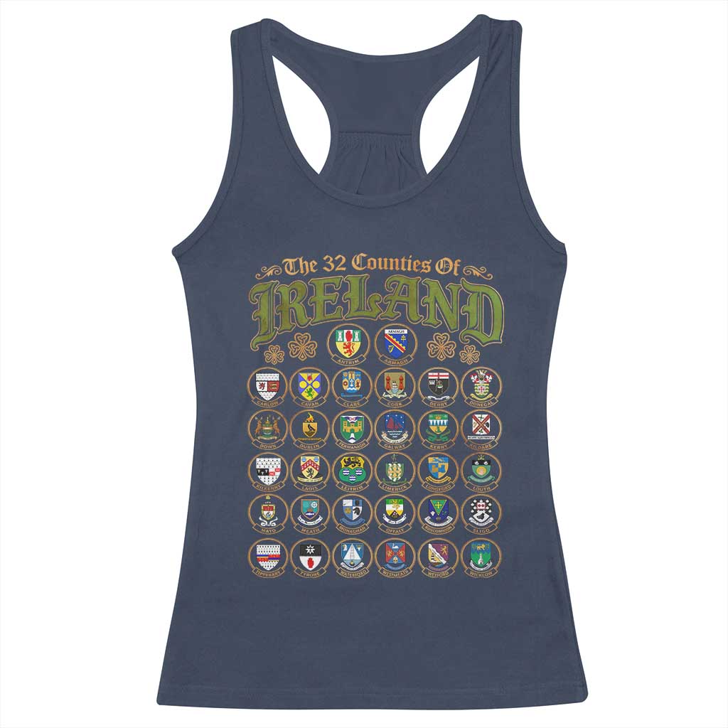 The 32 Counties Of Ireland Racerback Tank Top Irish Pride Heritage Vintage Celtic Shamrock TS11 Navy Print Your Wear