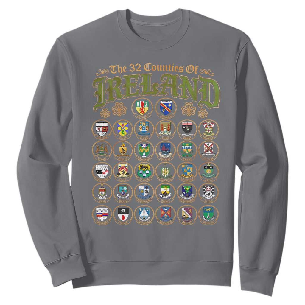 The 32 Counties Of Ireland Sweatshirt Irish Pride Heritage Vintage Celtic Shamrock TS11 Charcoal Print Your Wear
