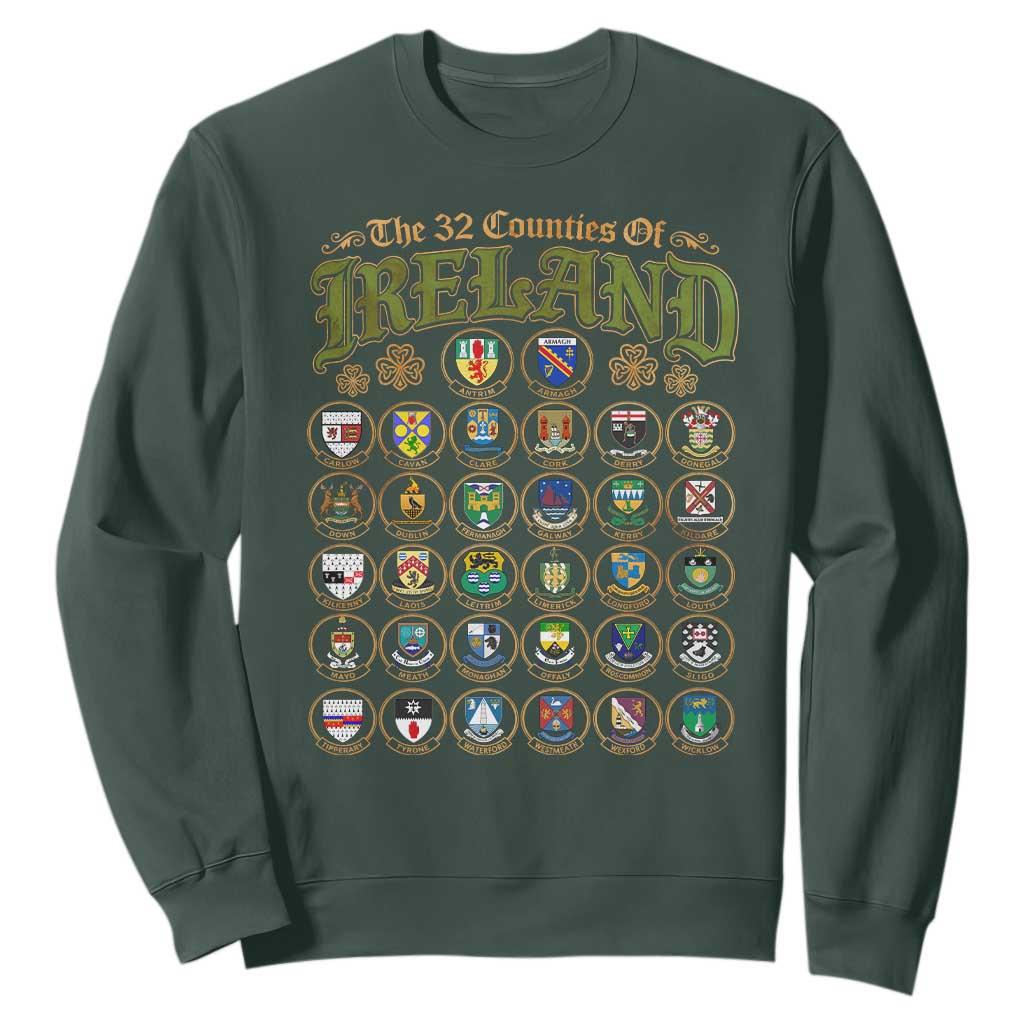 The 32 Counties Of Ireland Sweatshirt Irish Pride Heritage Vintage Celtic Shamrock TS11 Dark Forest Green Print Your Wear