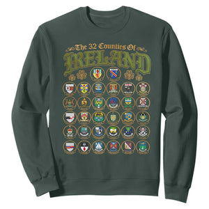 The 32 Counties Of Ireland Sweatshirt Irish Pride Heritage Vintage Celtic Shamrock TS11 Dark Forest Green Print Your Wear