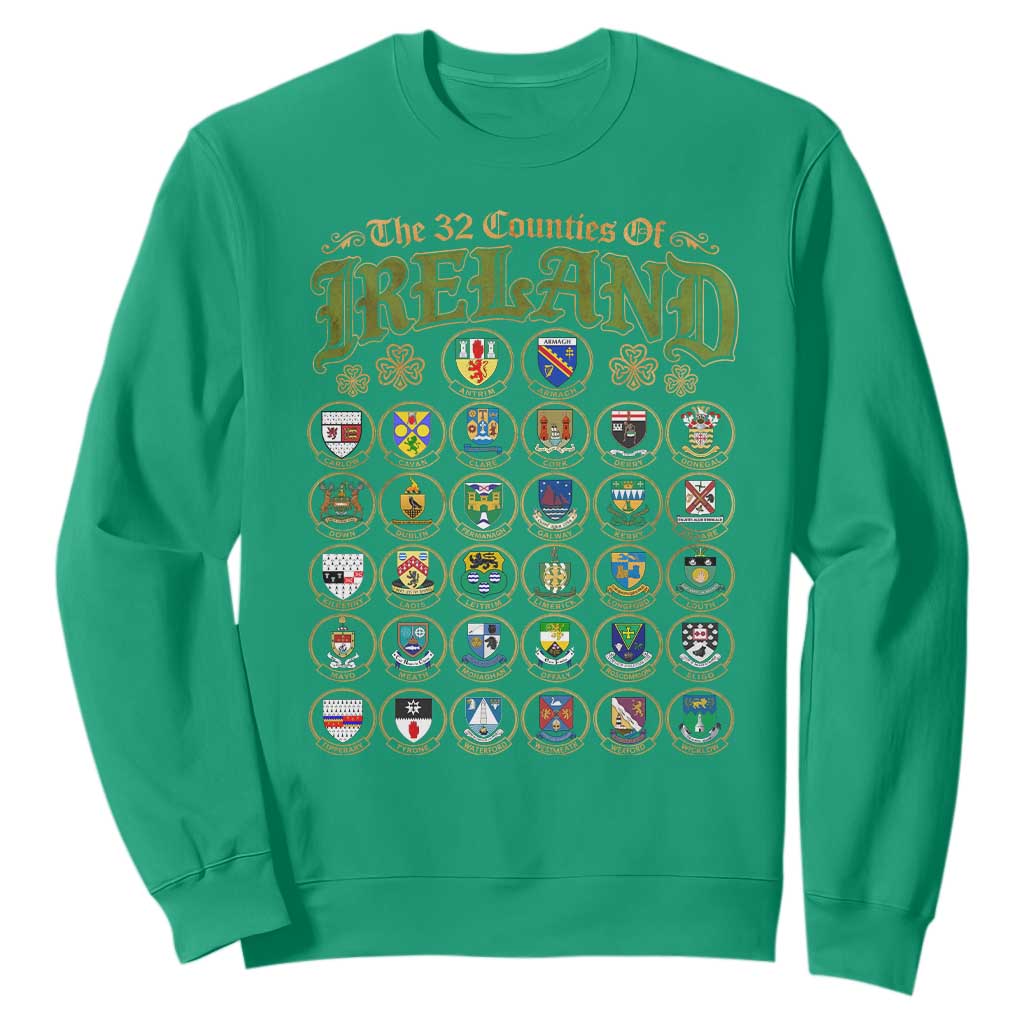 The 32 Counties Of Ireland Sweatshirt Irish Pride Heritage Vintage Celtic Shamrock TS11 Irish Green Print Your Wear