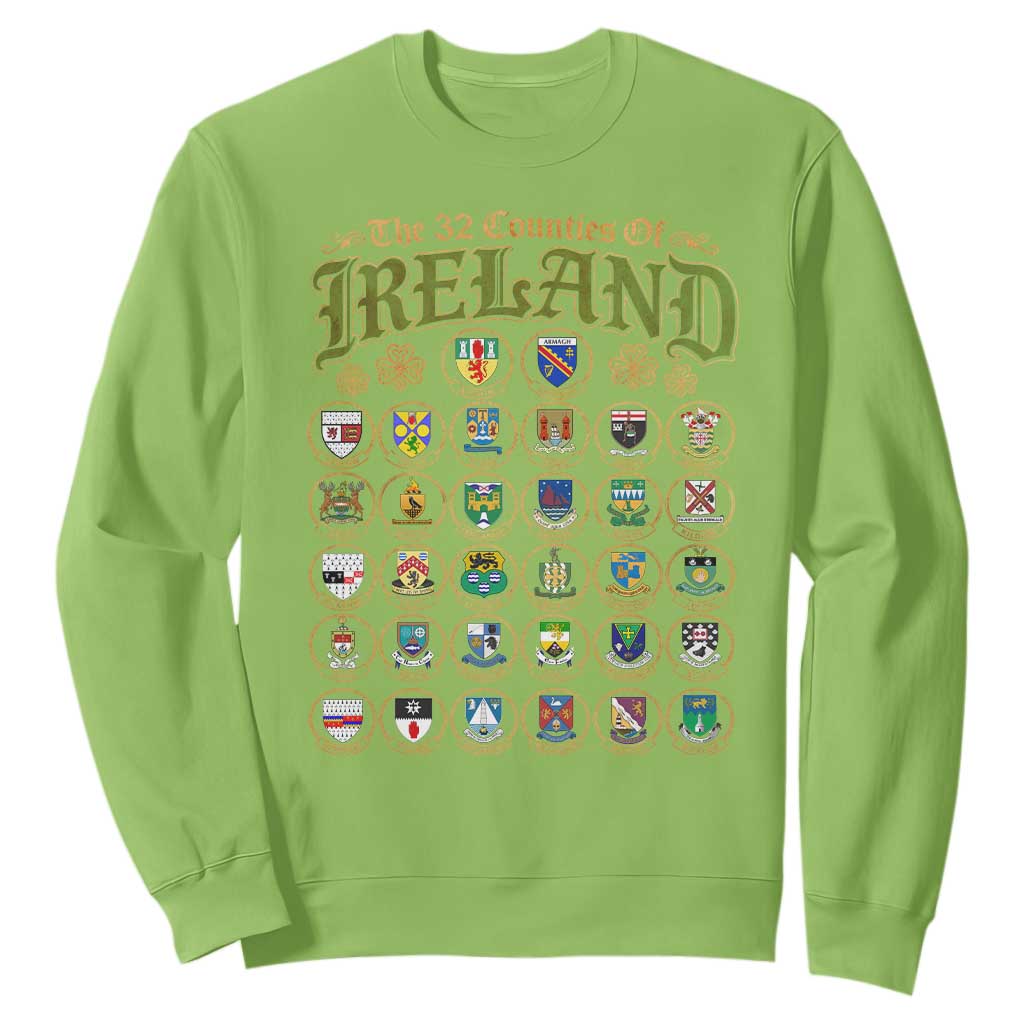 The 32 Counties Of Ireland Sweatshirt Irish Pride Heritage Vintage Celtic Shamrock TS11 Lime Print Your Wear