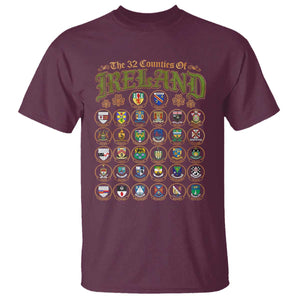 The 32 Counties Of Ireland T Shirt Irish Pride Heritage Vintage Celtic Shamrock TS11 Maroon Print Your Wear