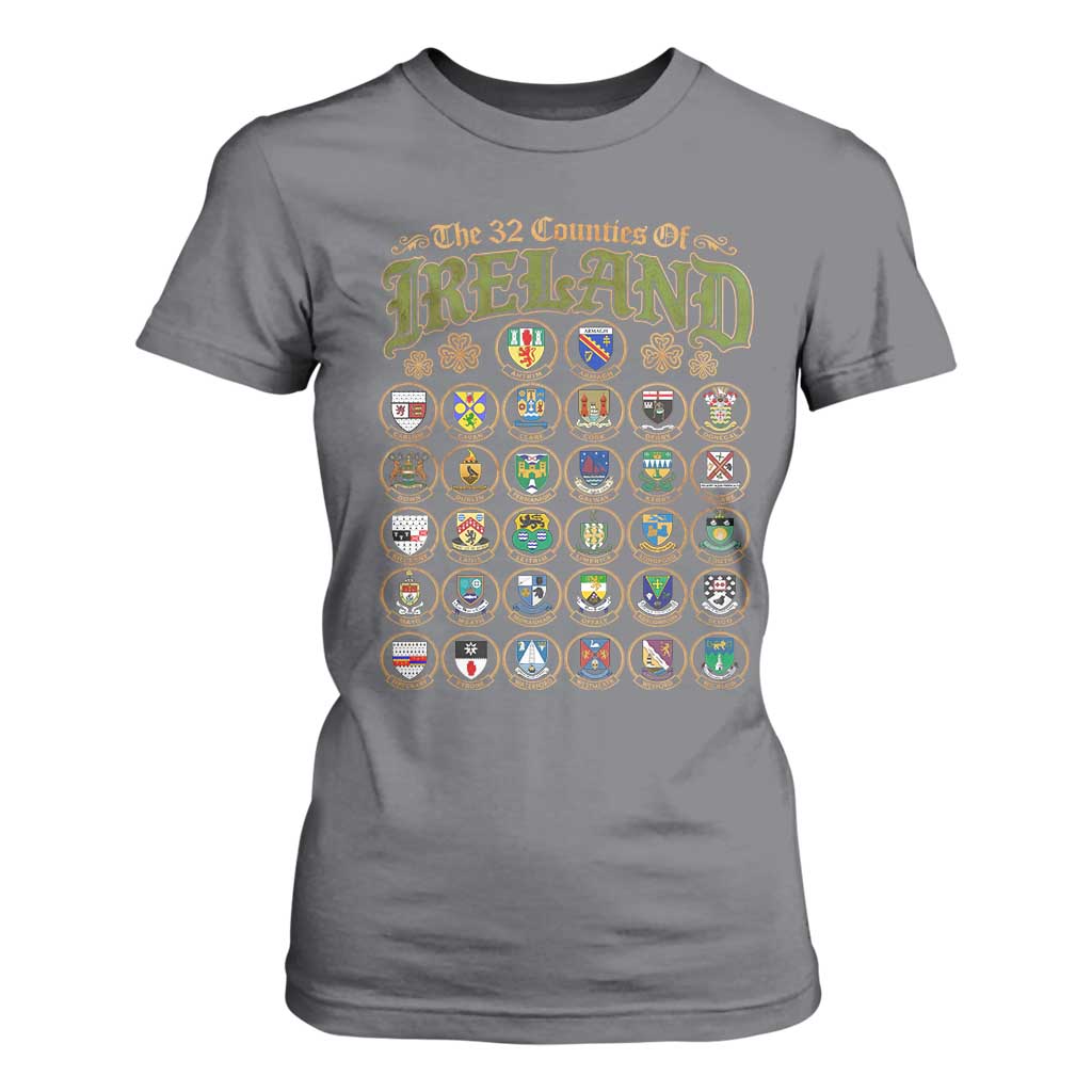 The 32 Counties Of Ireland T Shirt For Women Irish Pride Heritage Vintage Celtic Shamrock TS11 Charcoal Print Your Wear