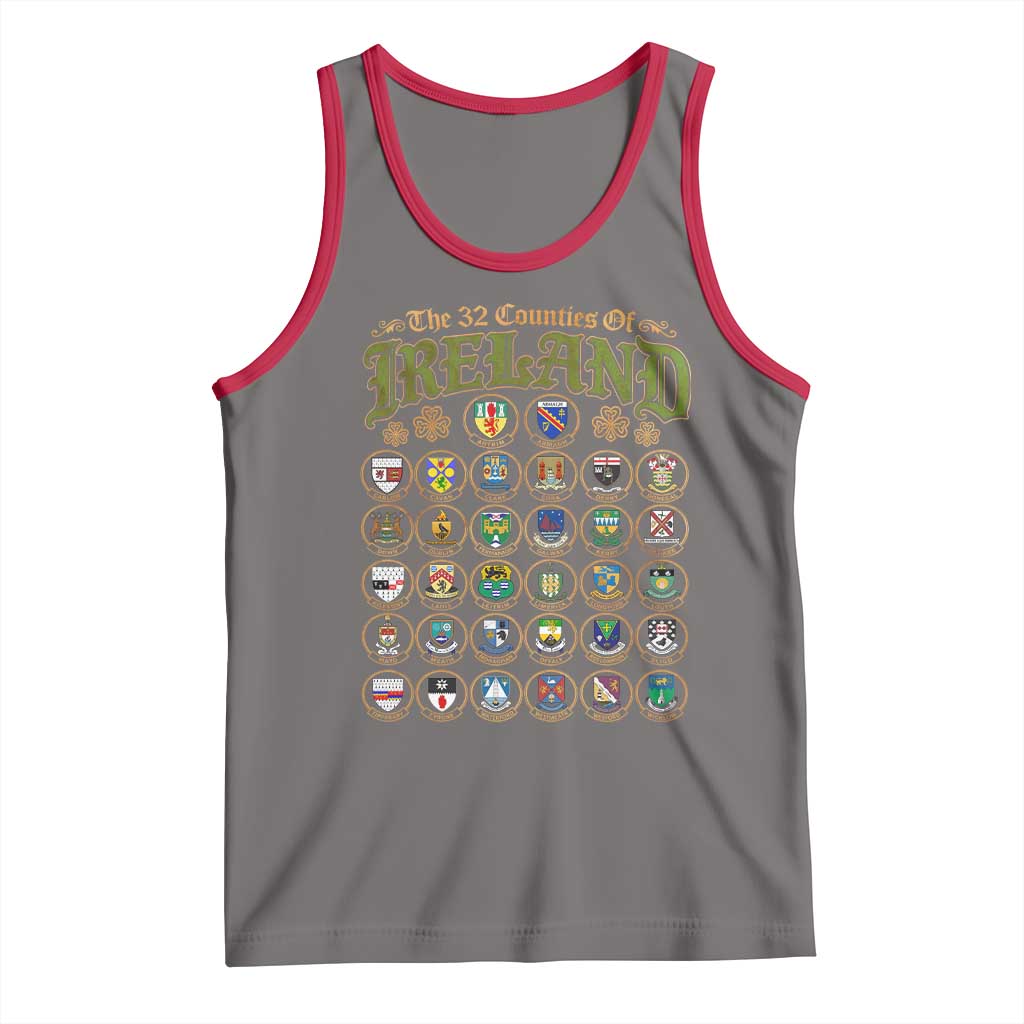 The 32 Counties Of Ireland Tank Top Irish Pride Heritage Vintage Celtic Shamrock TS11 Deep Heather Red Print Your Wear