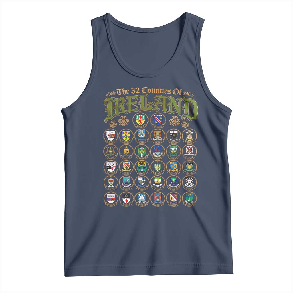 The 32 Counties Of Ireland Tank Top Irish Pride Heritage Vintage Celtic Shamrock TS11 Navy Print Your Wear