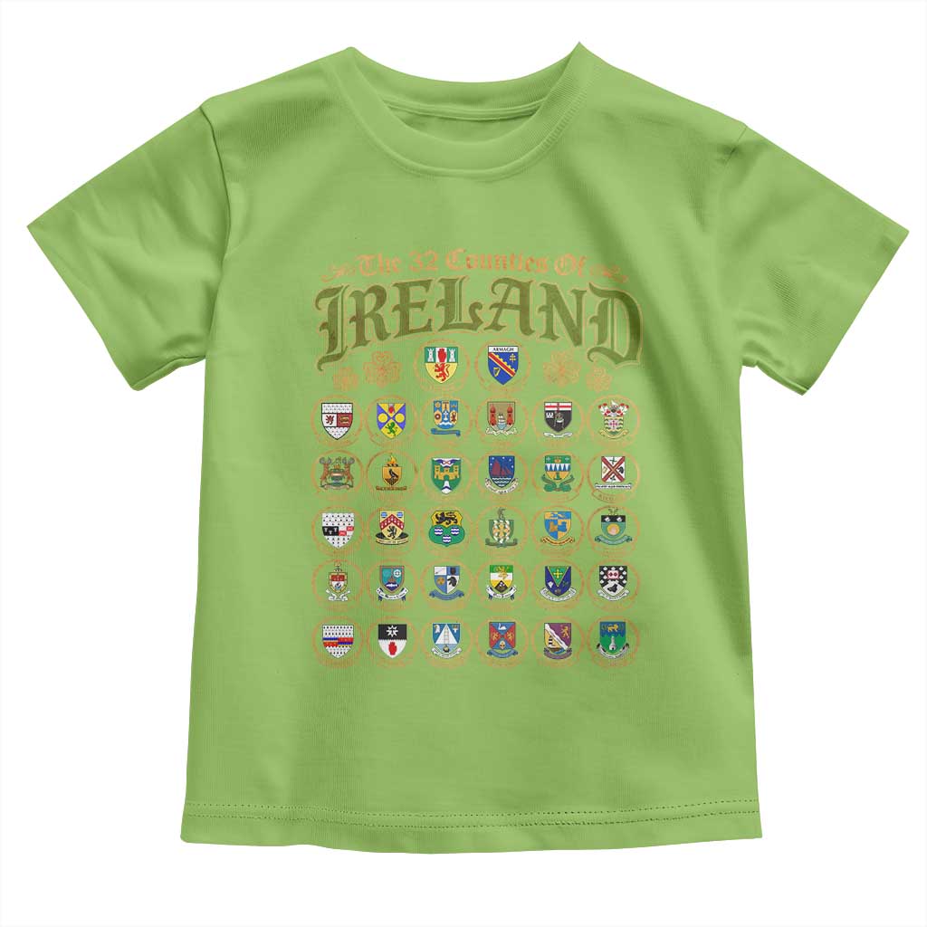 The 32 Counties Of Ireland Toddler T Shirt Irish Pride Heritage Vintage Celtic Shamrock TS11 Lime Print Your Wear