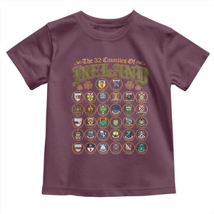 The 32 Counties Of Ireland Toddler T Shirt Irish Pride Heritage Vintage Celtic Shamrock TS11 Maroon Print Your Wear