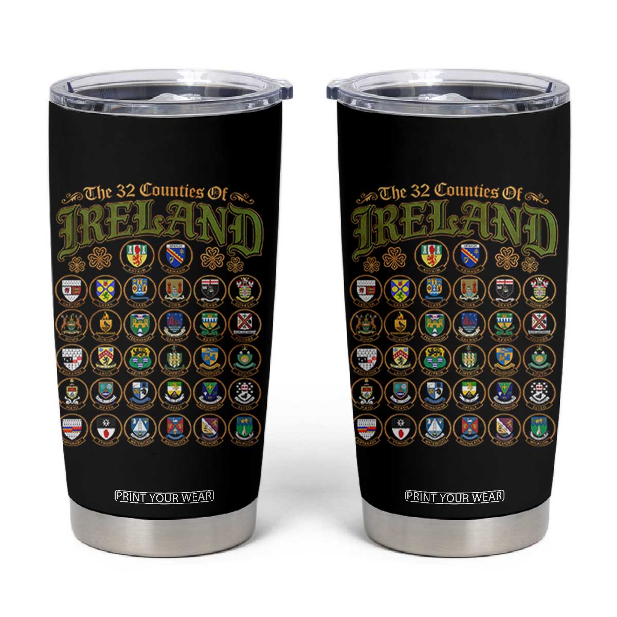 The 32 Counties Of Ireland Tumbler Cup Irish Pride Heritage Vintage Celtic Shamrock TS11 Black Print Your Wear