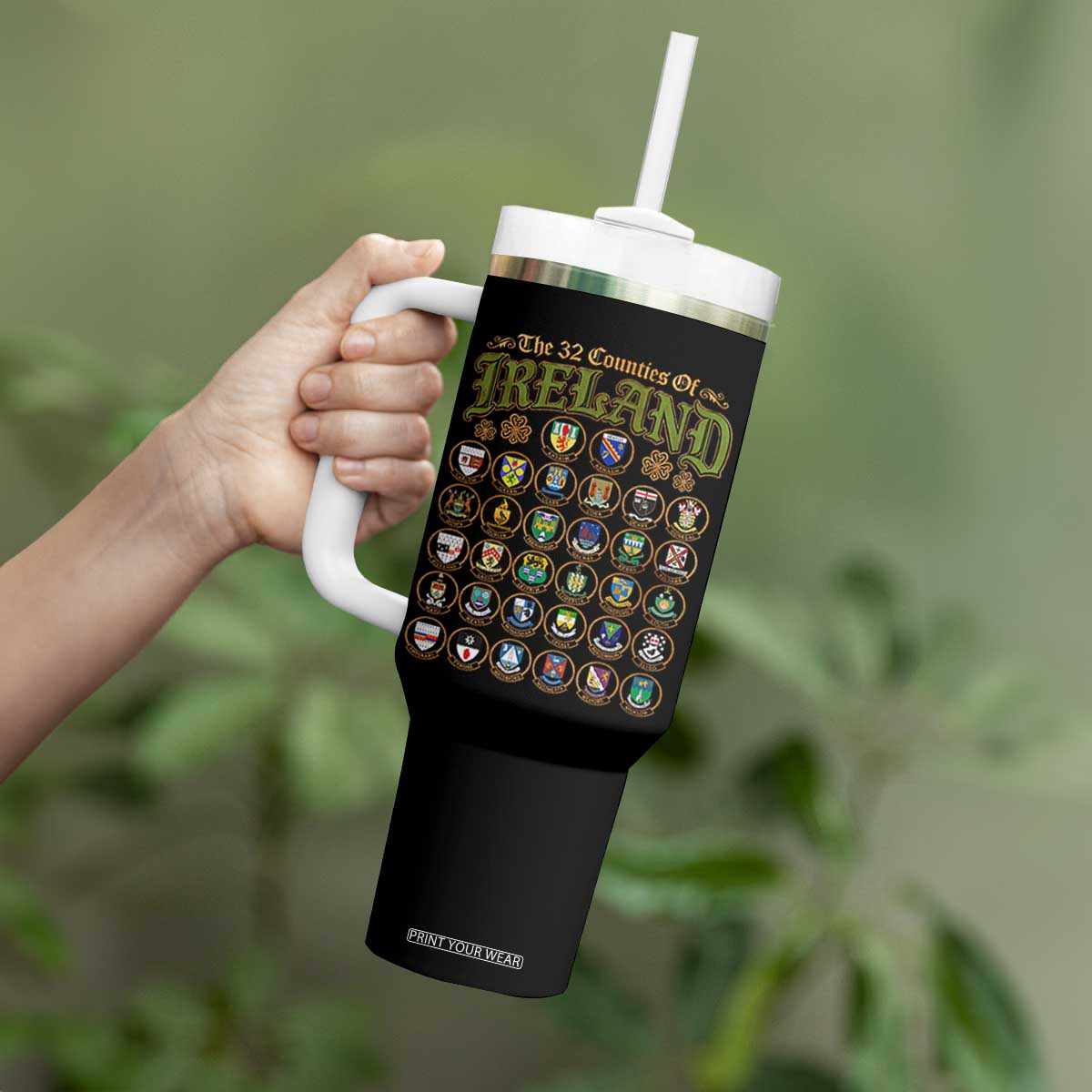 The 32 Counties Of Ireland Tumbler With Handle Irish Pride Heritage Vintage Celtic Shamrock TS11 Print Your Wear