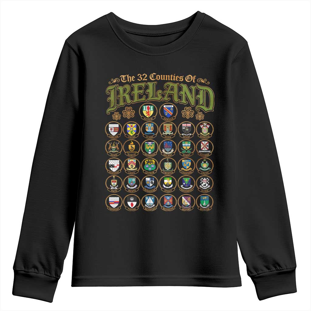 The 32 Counties Of Ireland Youth Sweatshirt Irish Pride Heritage Vintage Celtic Shamrock TS11 Black Print Your Wear