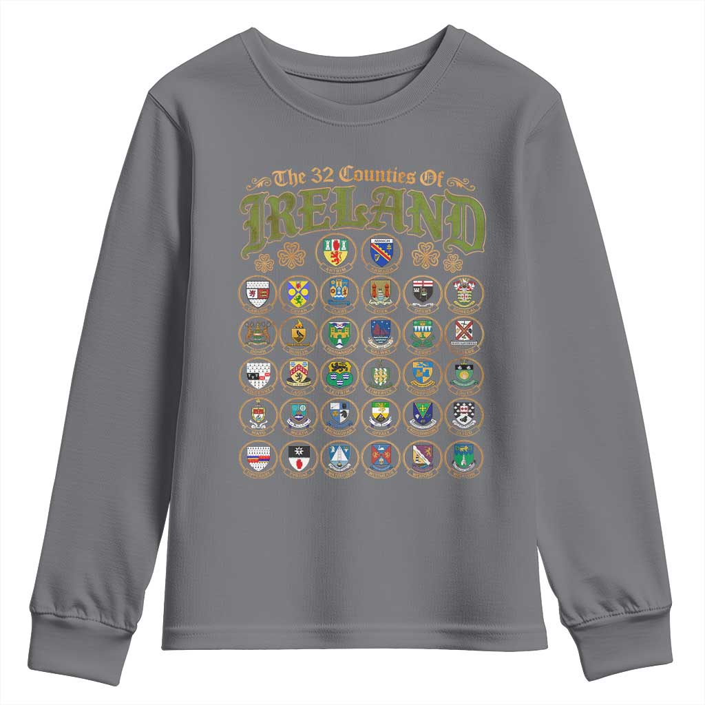 The 32 Counties Of Ireland Youth Sweatshirt Irish Pride Heritage Vintage Celtic Shamrock TS11 Charcoal Print Your Wear