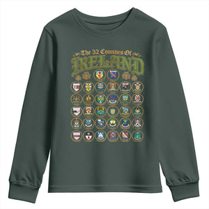 The 32 Counties Of Ireland Youth Sweatshirt Irish Pride Heritage Vintage Celtic Shamrock TS11 Dark Forest Green Print Your Wear