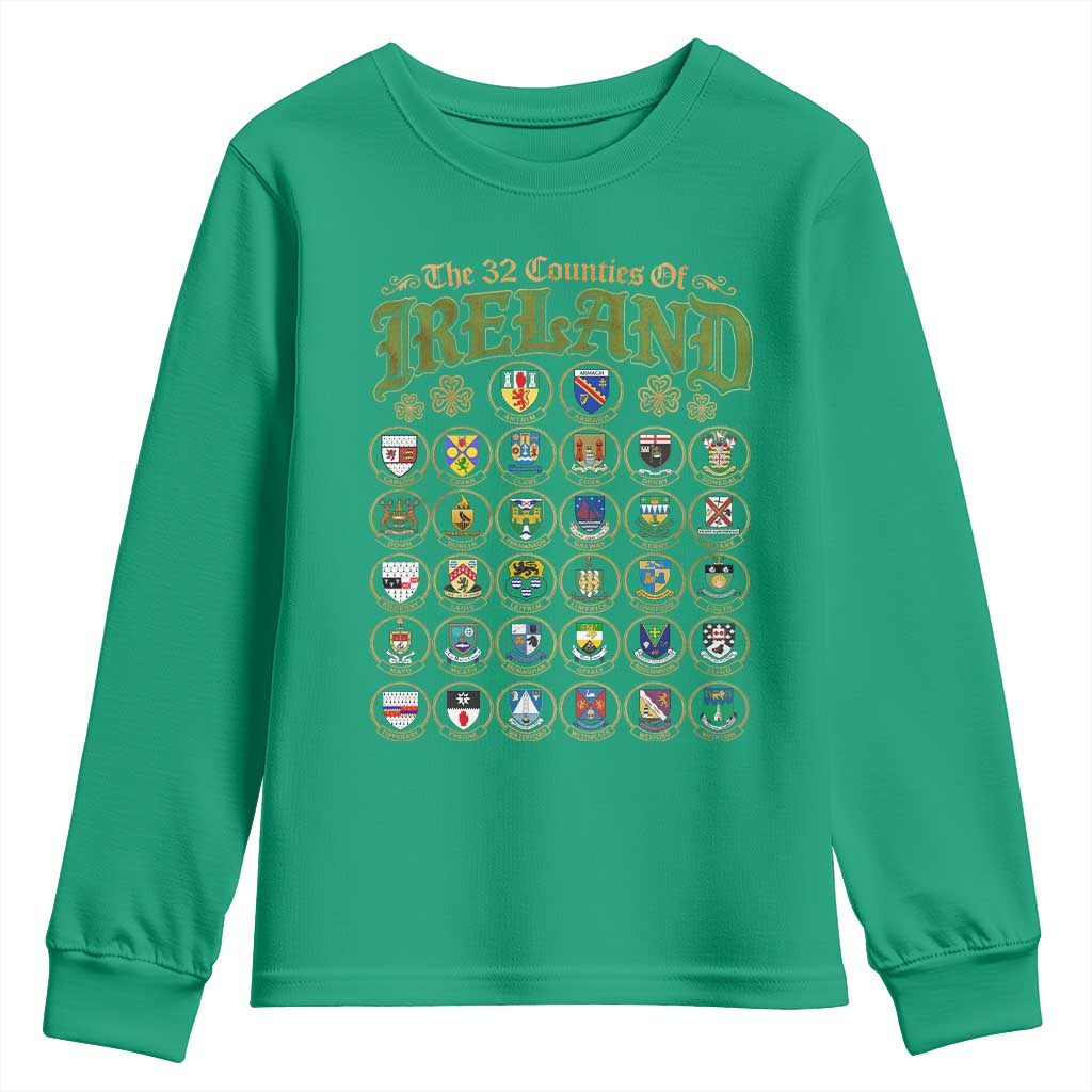 The 32 Counties Of Ireland Youth Sweatshirt Irish Pride Heritage Vintage Celtic Shamrock TS11 Irish Green Print Your Wear