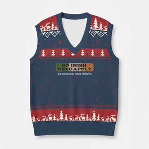 No Irish Need Apply Remember Our Roots V-Neck Knit Sweater Vest Celtic Pride History TS11 Navy Red Print Your Wear