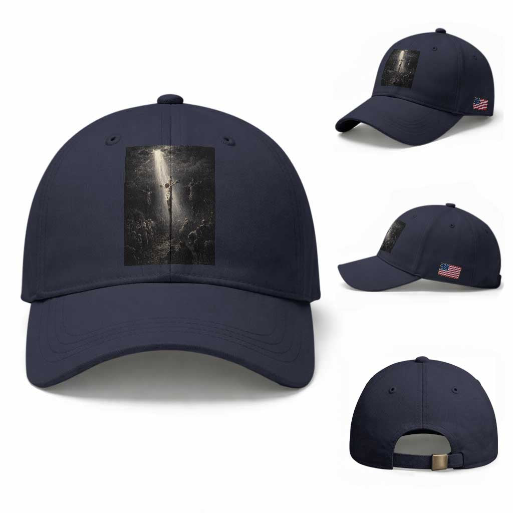 Jesus Christ Crucifixion Scene Religious Christian Easter Baseball Cap TS11 Baseball Cap Universal Fit Navy Print Your Wear