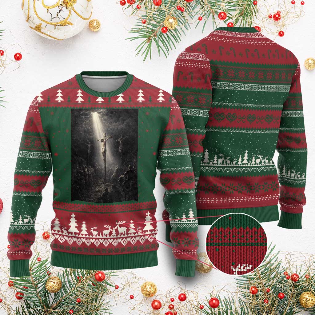Jesus Christ Crucifixion Scene Religious Christian Easter Ugly Christmas Sweater TS11 Red Green Print Your Wear