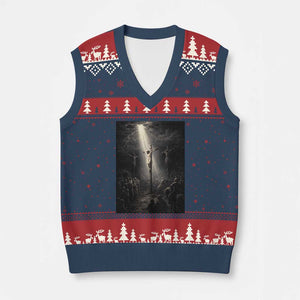 Jesus Christ Crucifixion Scene Religious Christian Easter V-Neck Knit Sweater Vest TS11 Navy Red Print Your Wear